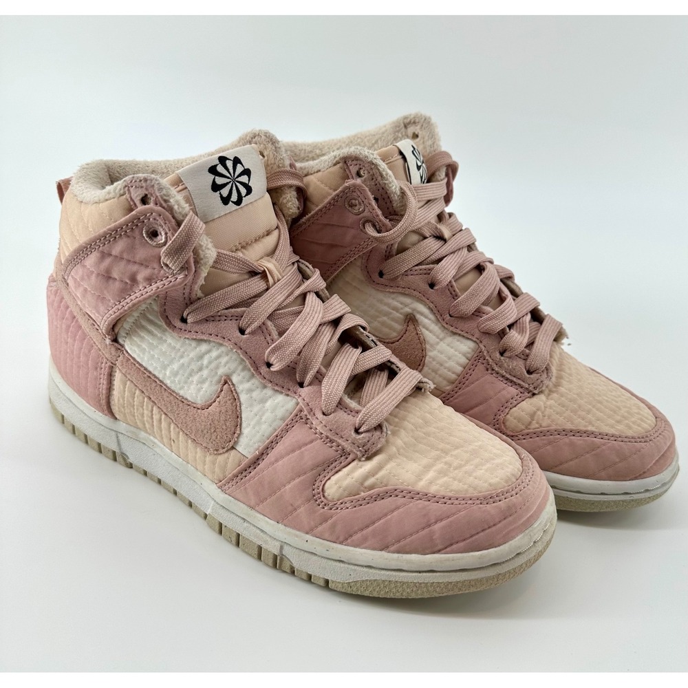Nike Dunk High Next Nature Pink Oxford Quilted Fleece Sneakers DN9909-200 Womens